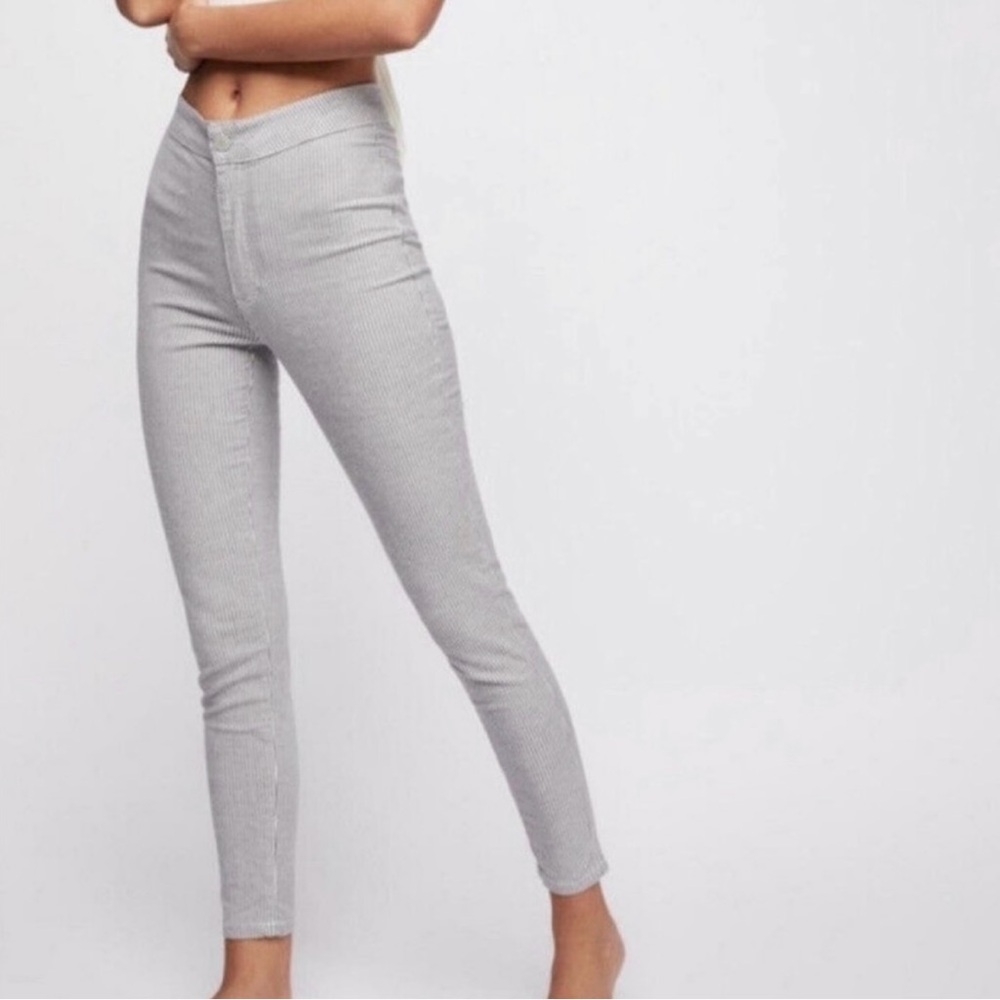 Free People Belle Grey Stripe Skinny High Rise Trouser Pants Women’s